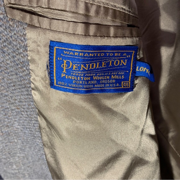 VTG Pendleton Brown Tweed Men's Sport Coat Blazer Wool Suede Patches Size 46 L - Picture 12 of 12